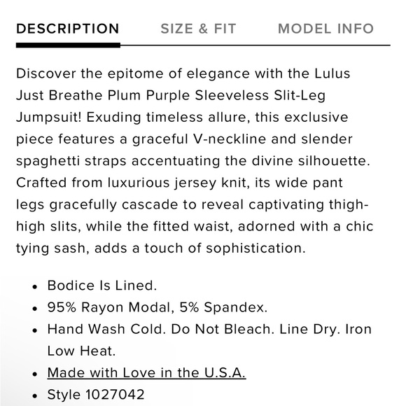 Purple jumpsuit with slits on both legs. Tie for the waist. - Picture 2 of 9